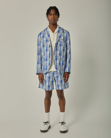 Linen Patchwork 2 Button Blazer