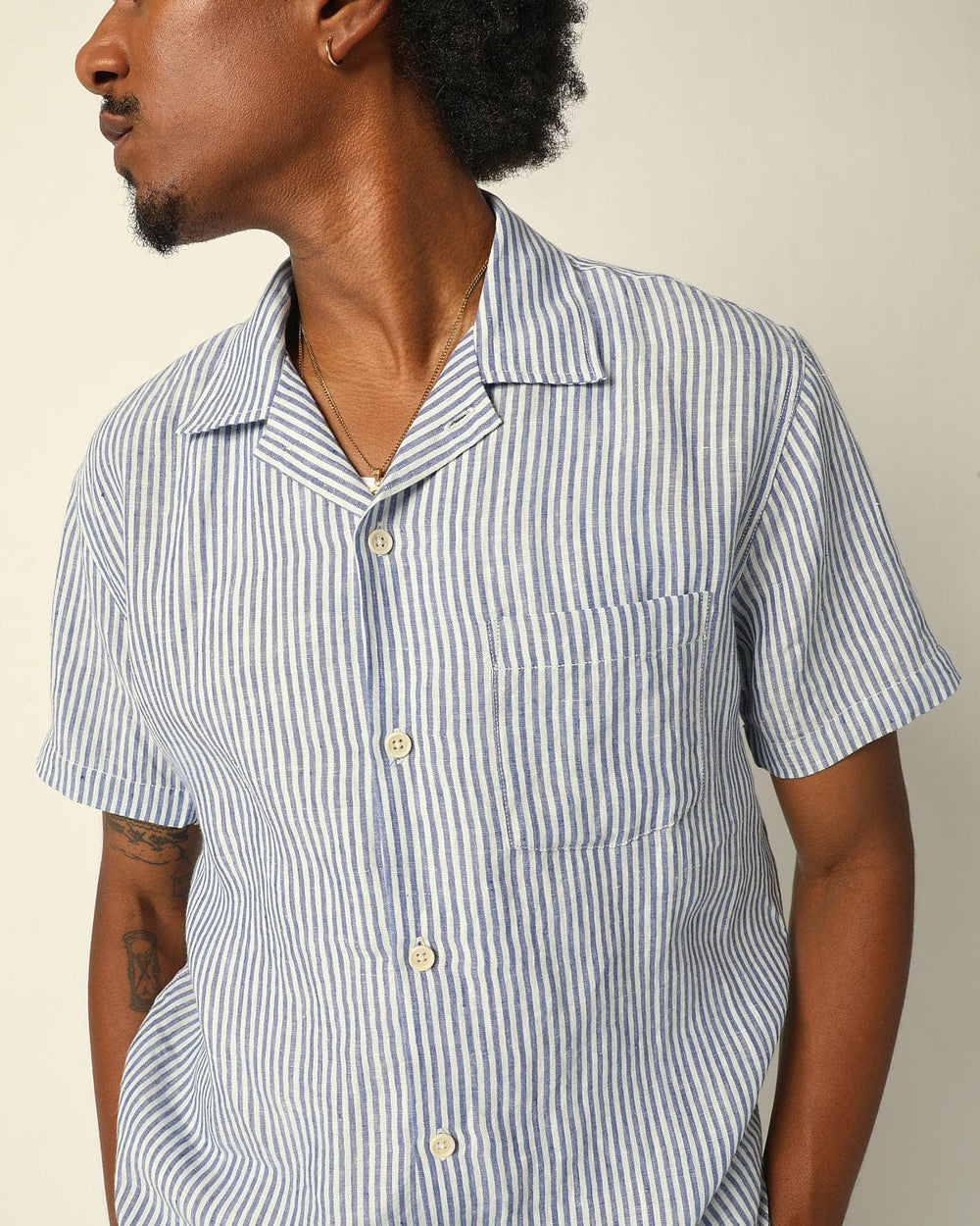 Linen Stripe SS - Blue-SS w/ Camp Collar-Corridor-Corridor