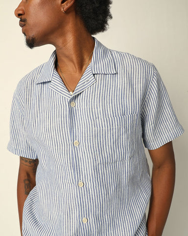 Linen Stripe SS - Blue